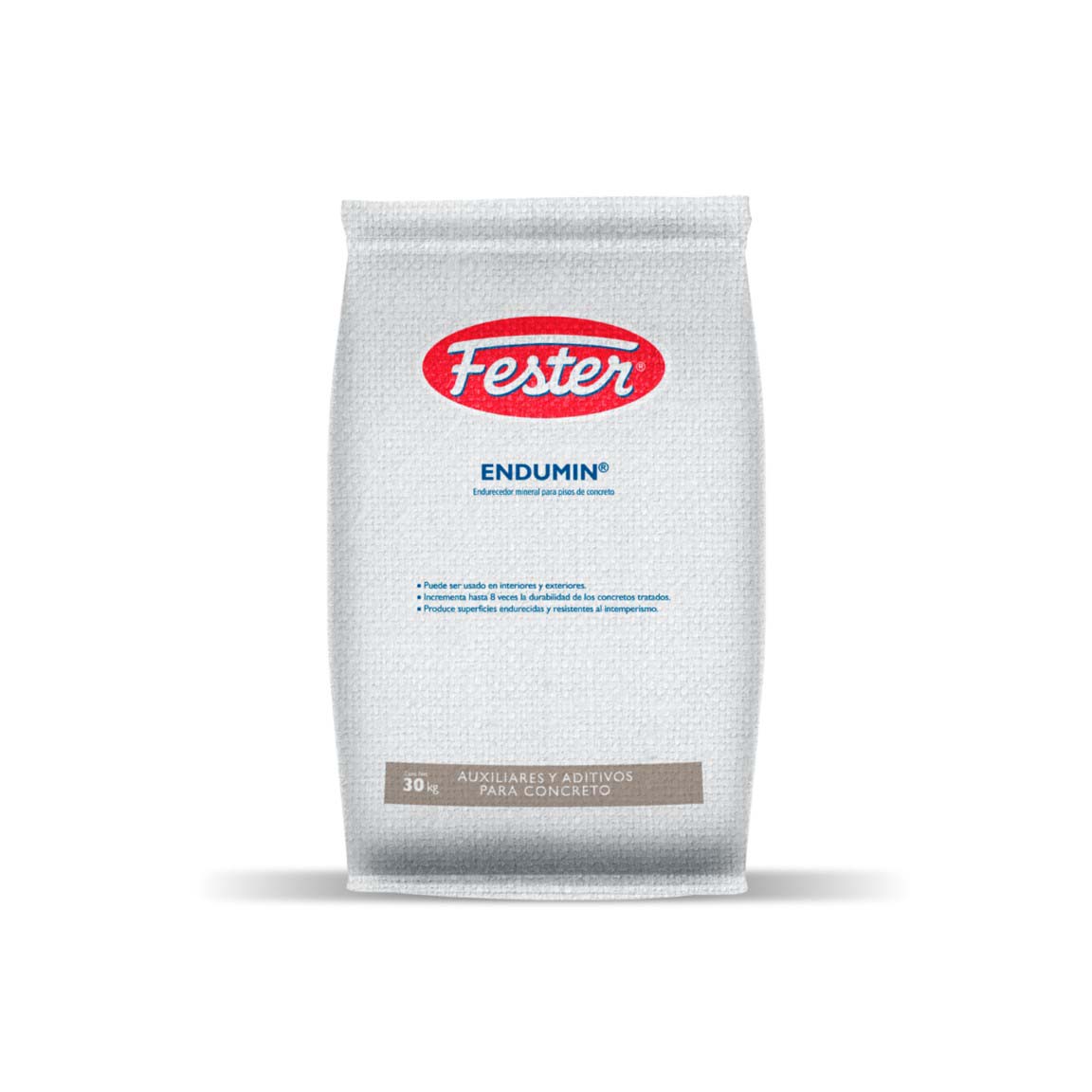 Saco de Fester Endumin, endurecedor mineral en polvo para aplicar sobre concreto fresco y crear pisos industriales de alta resistencia.