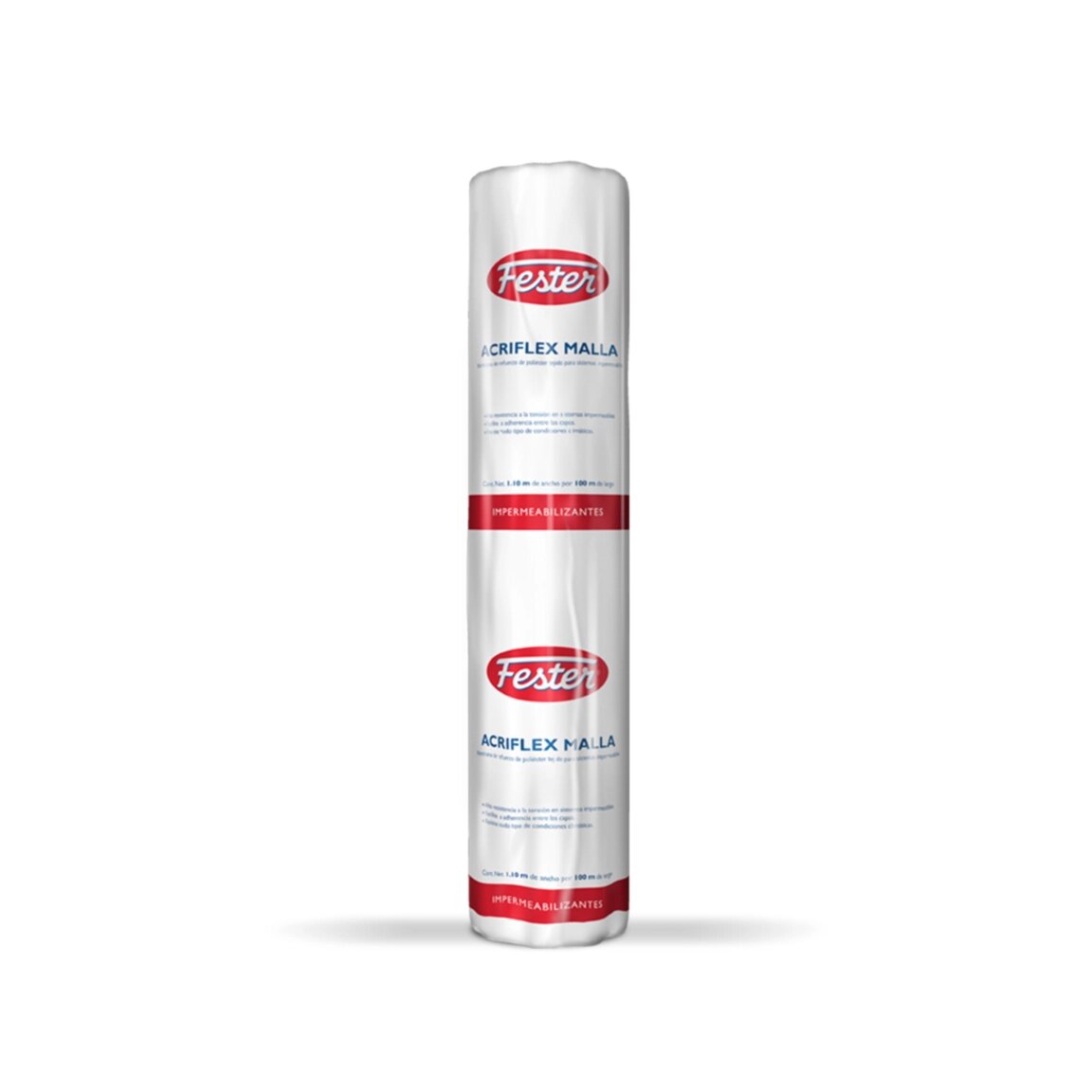 Rollo de Fester Acriflex, malla blanca de refuerzo de poliéster tejido para sistemas impermeables y recubrimientos.