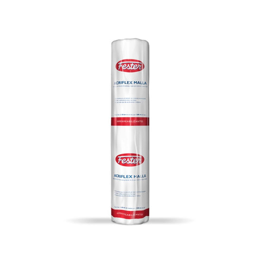 Rollo de Fester Acriflex, malla blanca de refuerzo de poliéster tejido para sistemas impermeables y recubrimientos.