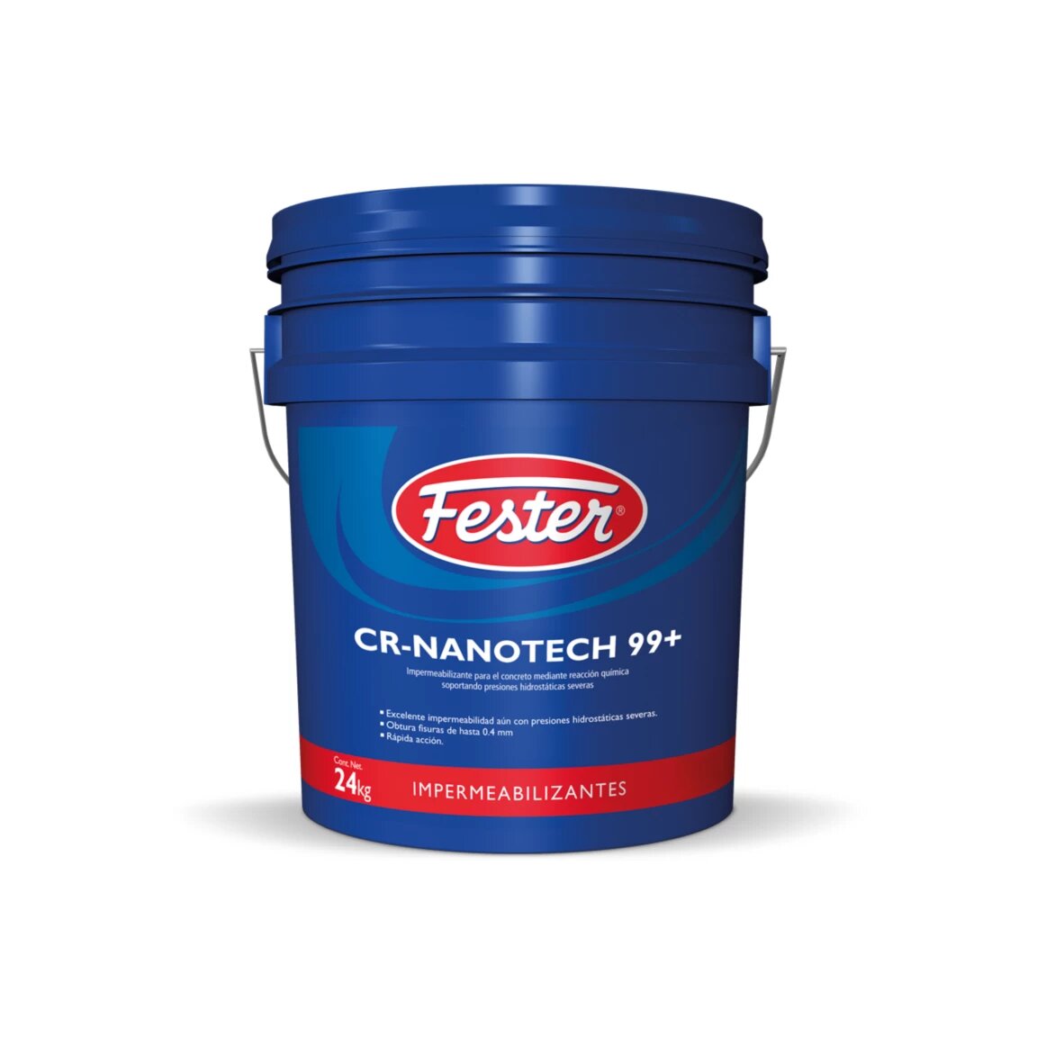 Cubeta de 24 kg del impermeabilizante Fester CR-Nanotech 99+, producto en polvo base cemento con nanotecnología para impermeabilización profunda de concreto.
