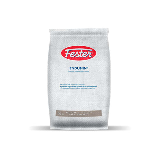 Saco de Fester Endumin, endurecedor mineral en polvo para aplicar sobre concreto fresco y crear pisos industriales de alta resistencia.