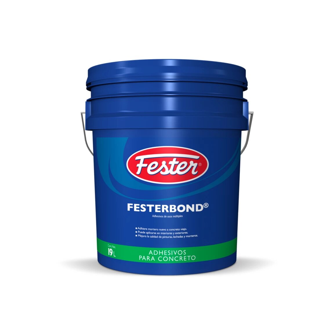 Envases de Festerbond, adhesivo líquido blanco multiusos para fortificar, adherir y sellar en construcción, presentaciones de 1L a 200L.