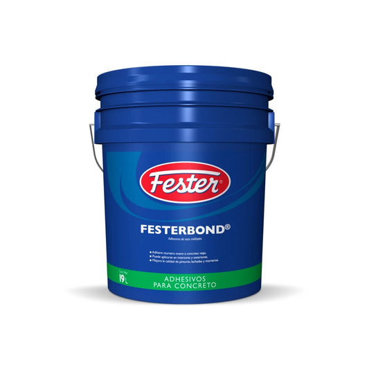 Envases de Festerbond, adhesivo líquido blanco multiusos para fortificar, adherir y sellar en construcción, presentaciones de 1L a 200L.