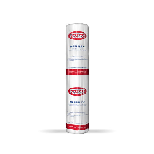 Rollo de la membrana de refuerzo Fester Imperflex, de color blanco, para sistemas de impermeabilización asfáltica.

